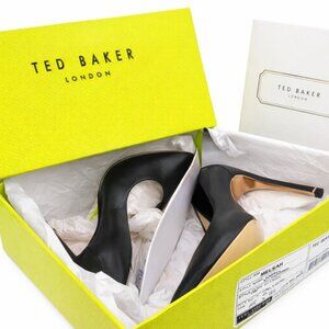 Ted Baker Melisah Black Leather Pumps Rose Gold Bow Heel Size 8.5 New in Box